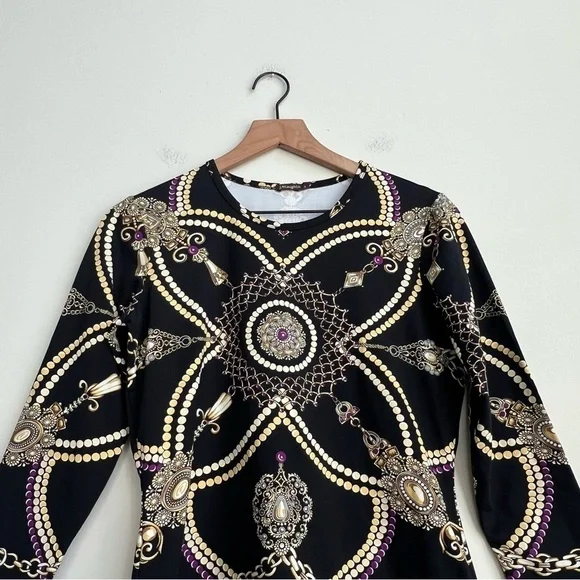 J. McLAUGHLIN Catalina Cloth Signature Tee 3/4 Sleeve Top Chain Jewels Small - Picture 3 of 11